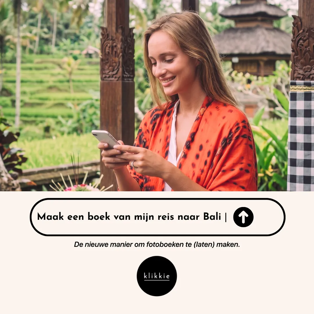 Someone making a photo book of a trip to Bali with klikkie on their phone