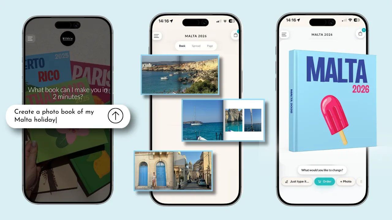 The klikkie photo book agent creating a Malta holiday photo book