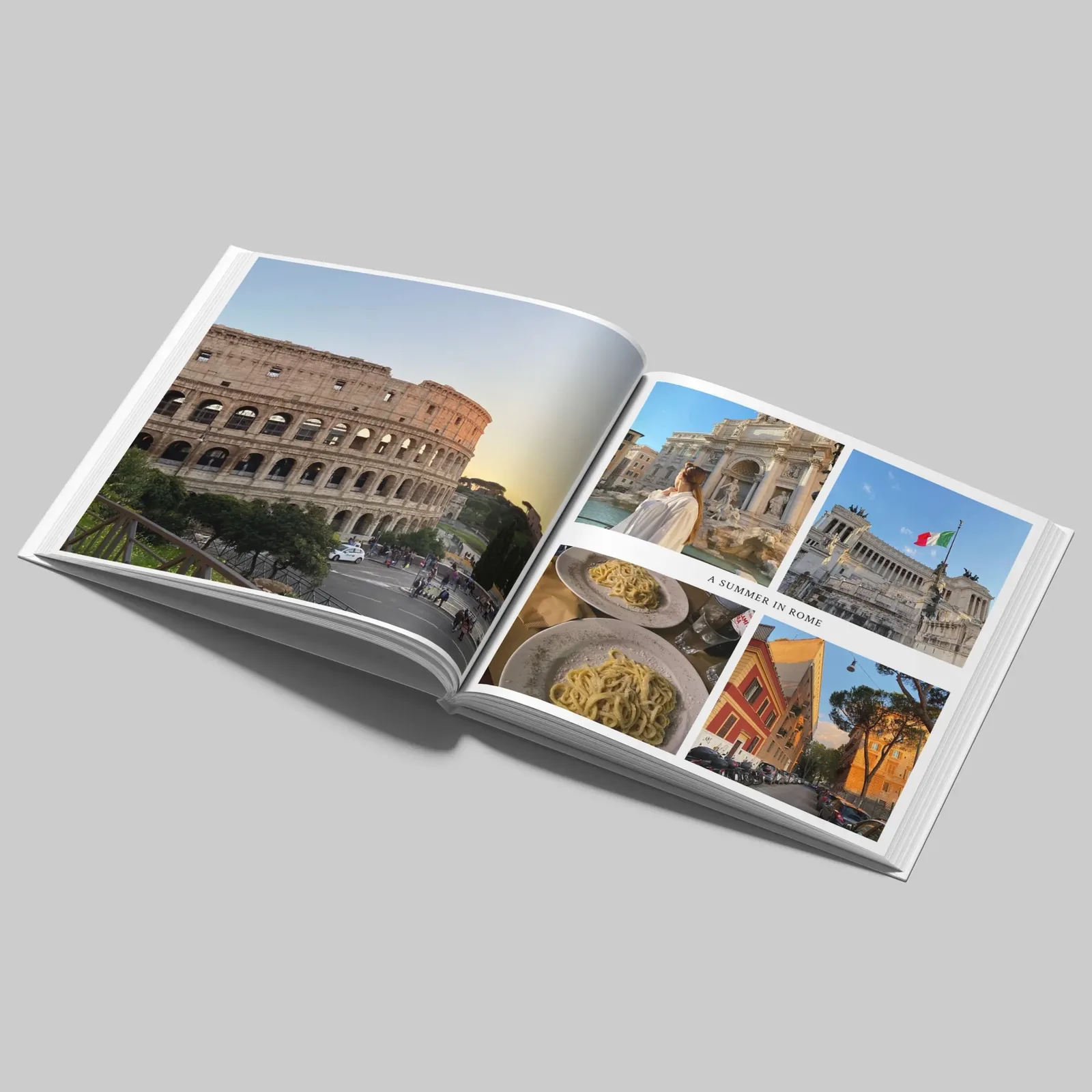 Spread with one big photo and smaller photos next to it